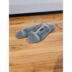 NEW Stuart Weitzman Size 7B Millie Jelly Flat Sandals Silver $125